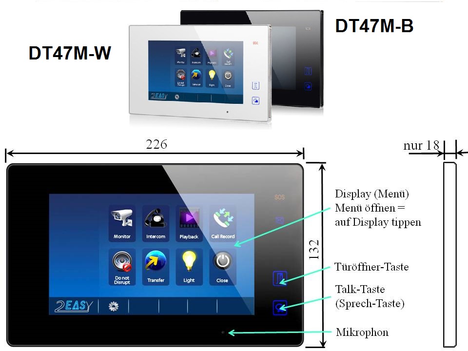 Innenstation DT47M-B der Videosprechanlage mit 2 Draht Technik